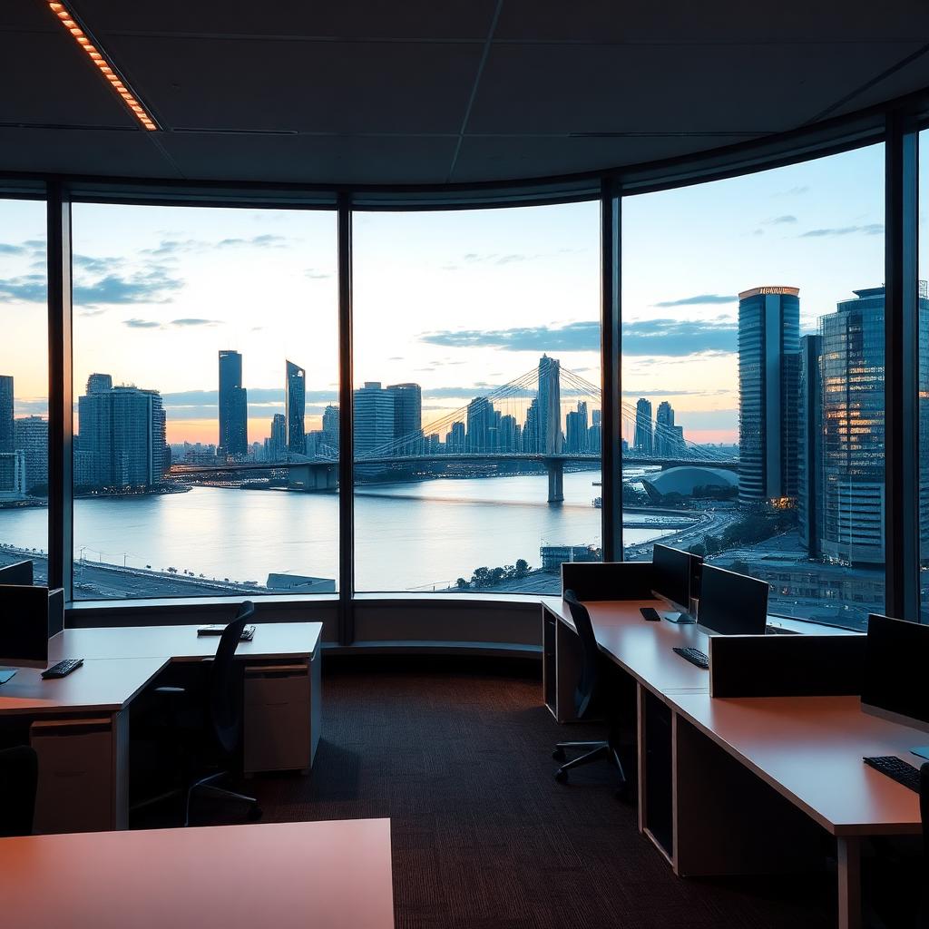 Modern Brisbane CBD office at dusk